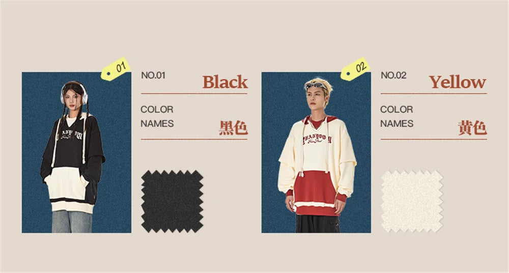 2023 Autumn Color Patchwork Hoodie Men Hip Hop Streetwear Letter Embroidered Sweatshirt Y2K Unisex Harajuku Couple's Pullover Street King Limited