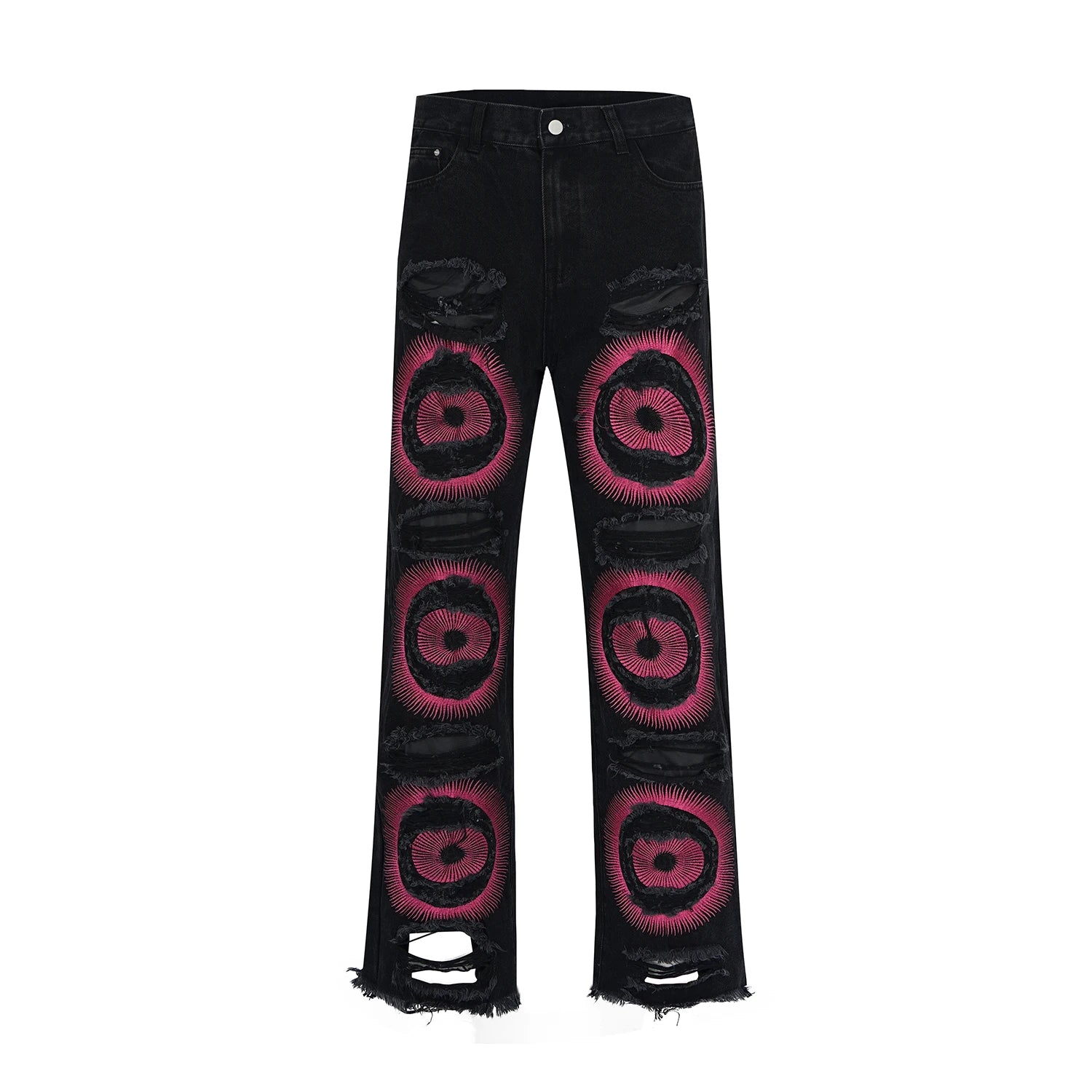 y2k streetwear embroidered ripped wide jeans for men washed destroyed torn flared jean male tassels hip hop jeans pants baggy ripped baggy denim