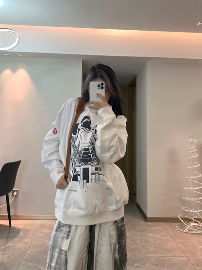 2024 CE Brand Fashion Abstract Comic Print High-Street Cleanfit Cotton Casual Loose Pullover Sweater Street King Limited