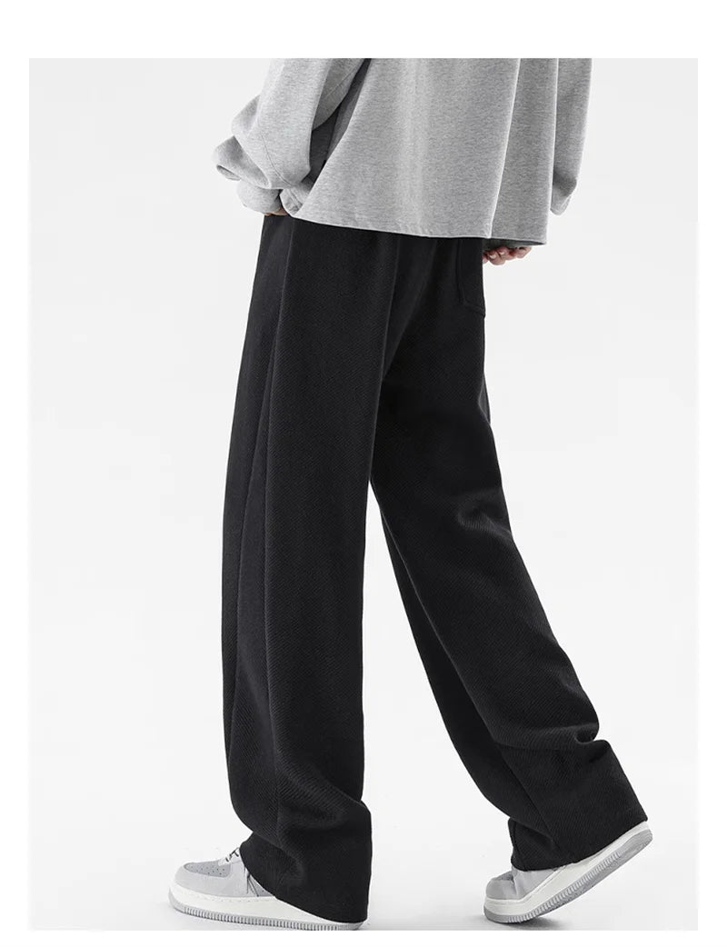 winter mens gray thickened straight leg sweatpants 2025 high street baggy drape pants korean fashion y2k casual trousers unique joggers style 145