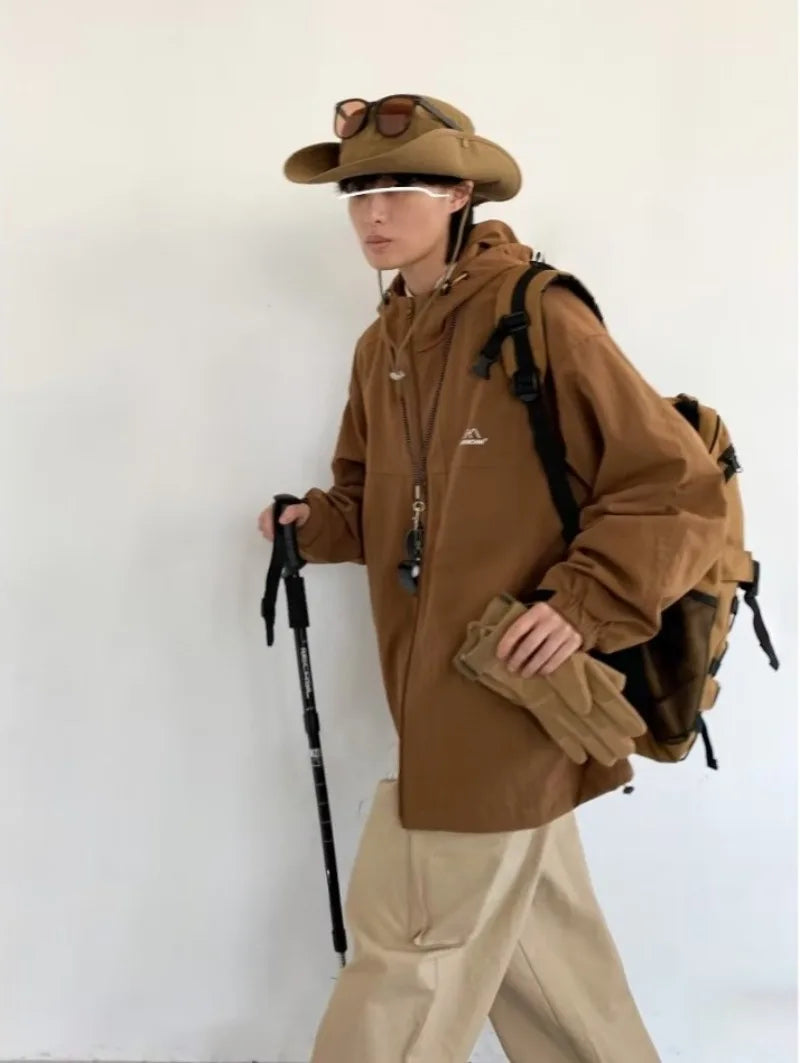 outdoor sports charging jacket mens 2024 spring japanese casual waterproof hooded trench coat multi pocket hiking windbreaker unique default style 2427