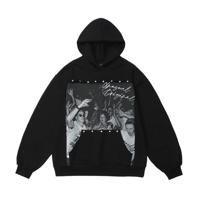 Fashion Punk Rivets Hoodies Pullover Hooded Sweatshirts Harajuku Women Streetwear Skateboard Casual Patchwork Tops Men Hoodies Street King Limited