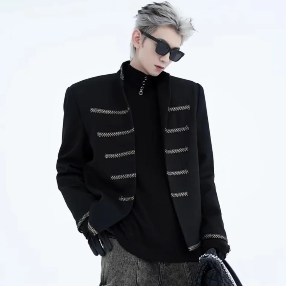 street black mens suit jacket 2024 new palace fashion stand collar unisex outwear oversized printing shoulder pads coats male unique default style 3968