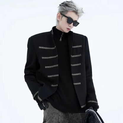 street black mens suit jacket 2024 new palace fashion stand collar unisex outwear oversized printing shoulder pads coats male unique default style 3968