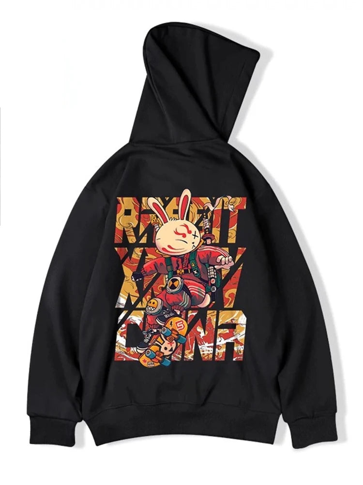 Anime Skateboard Rabbit Print Hoodies Men's Japanese Y2K Hoodie Sweatshirts Autumn Casual Pullover Male Funny Hoody Streetwear Street King Limited