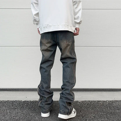 high street vibe washed striped flared jeans dark blue distressed jean casual side stripes slim micro flared jeans pants male unique jeans style 1658