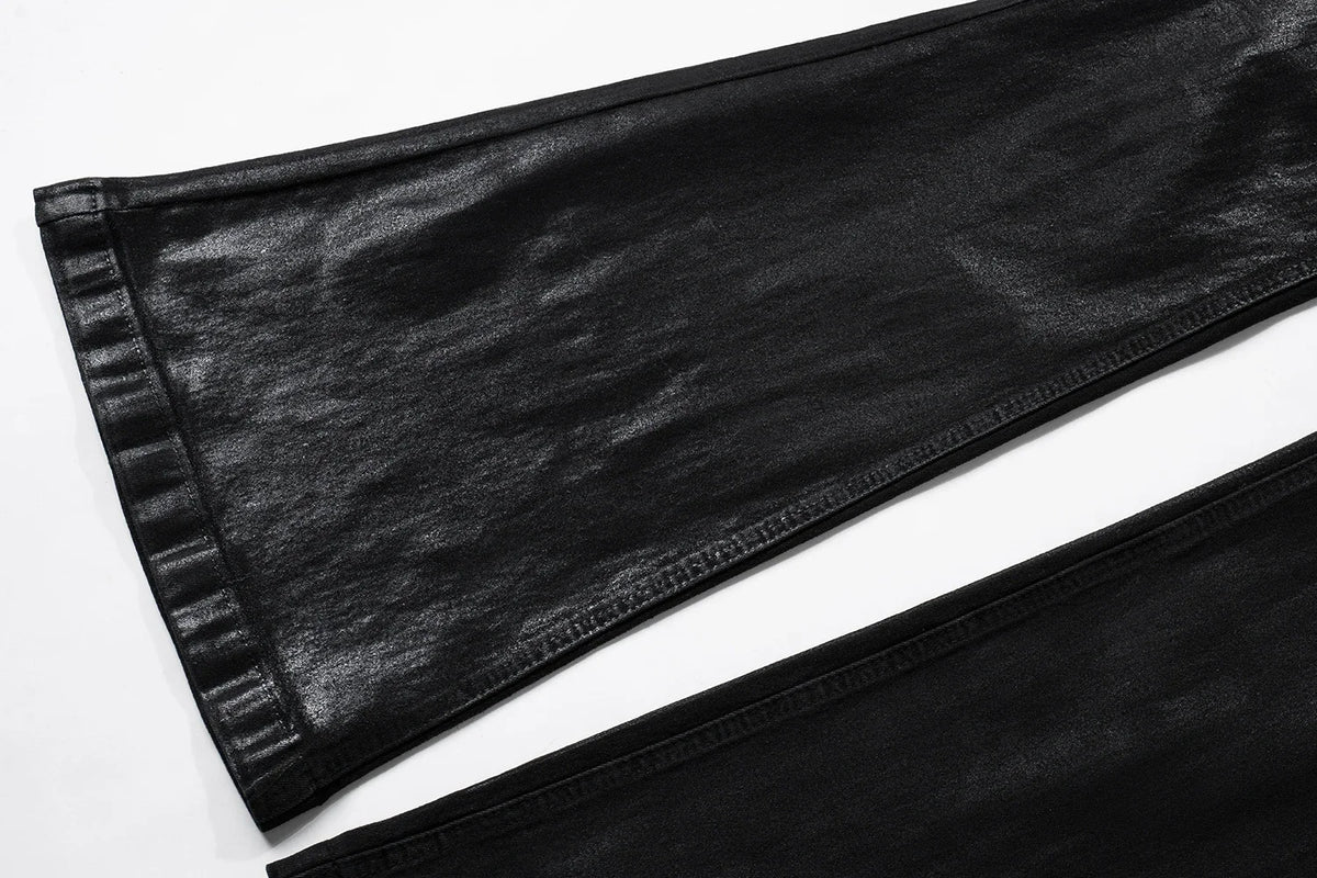 y2k streetwear wax leather strecth jeans for men and women ropa hombre baggy flare pants oversized straight denim trousers 1 unique jeans style 333