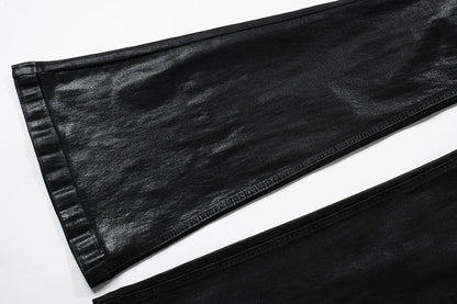 y2k streetwear wax leather strecth jeans for men and women ropa hombre baggy flare pants oversized straight denim trousers 1 unique jeans style 333