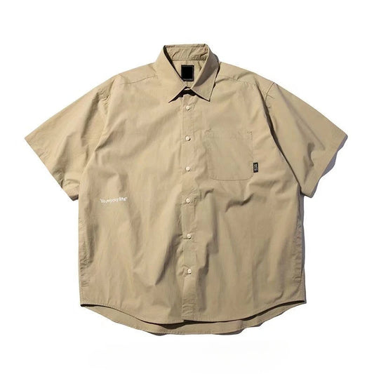 Summer Japanese retro Hong Kong style workwear short-sleeved shirt for women street loose casual versatile Korean style shirt Street King Limited