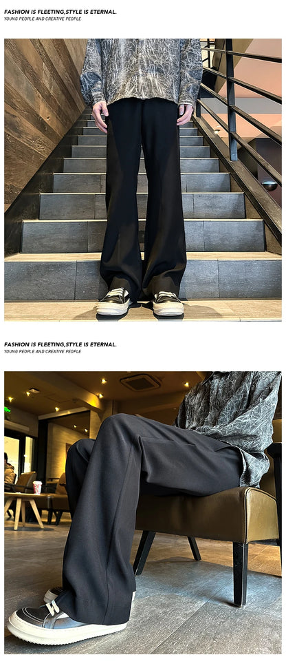 2025 mens four seasons new mid waist micro flared casual pants fashion trend leisure mens flared leg trousers korean pants men unique default style 1273