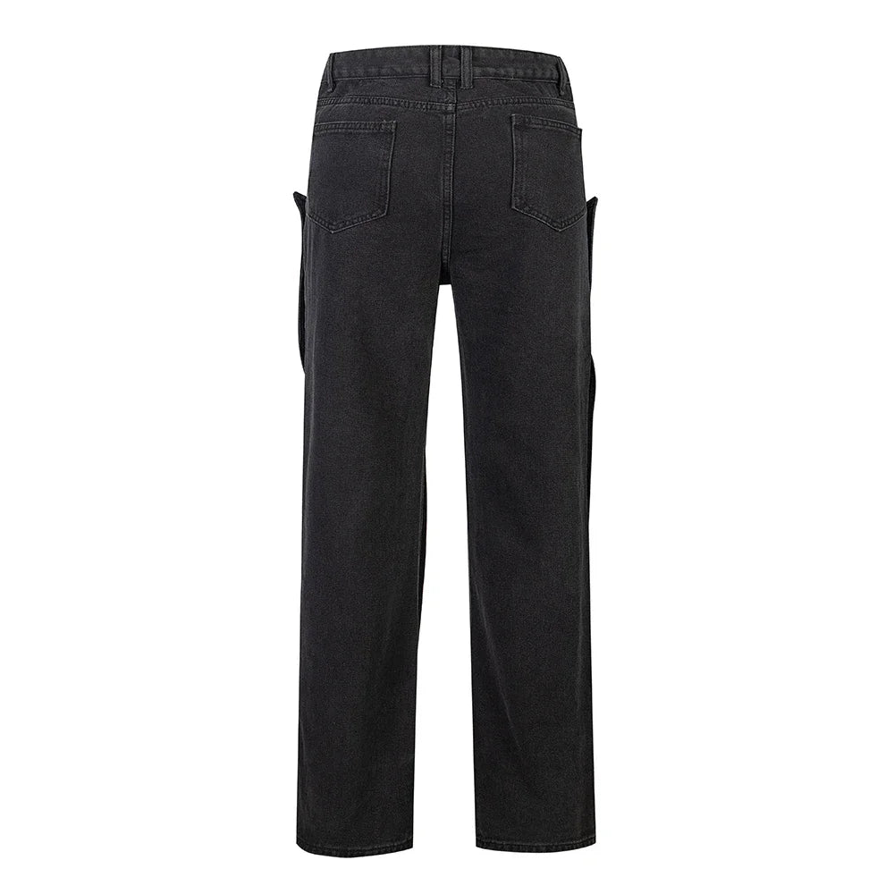 detachable button black washed baggy jeans for men straight harajuku ropa hombre loose denim trousers oversized cargo pants 1 baggy cargo bottoms
