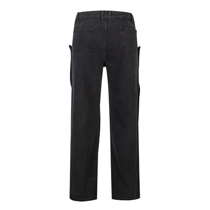 detachable button black washed baggy jeans for men straight harajuku ropa hombre loose denim trousers oversized cargo pants 1 baggy cargo bottoms