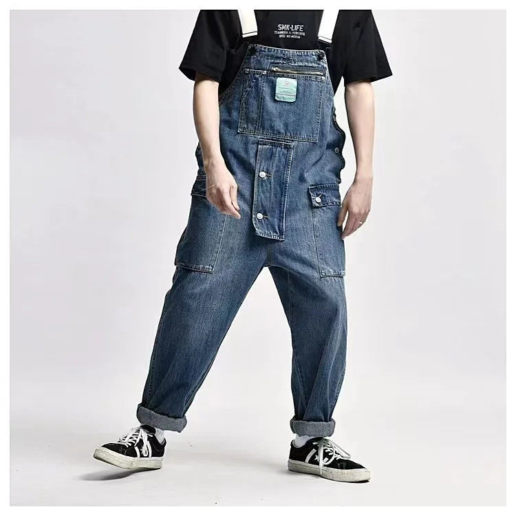 2023 men clothing chic denim overalls mens work cargo pants old school easy worker multi pocket bib jumpsuit denim pants unique cargo style 711