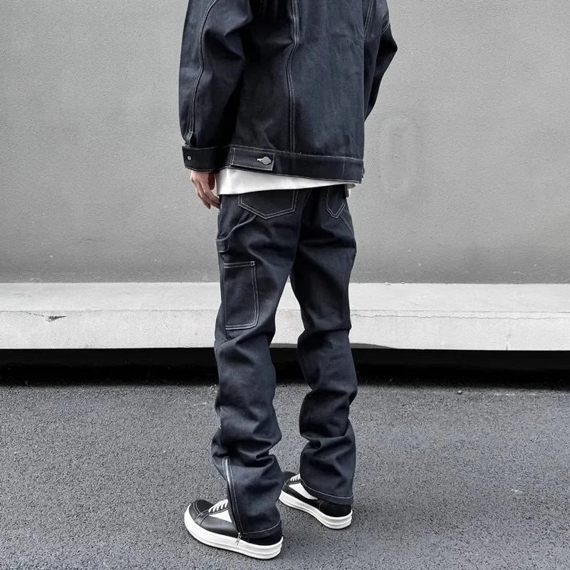 retro ankle zipper original casual logging pants mens straight streetwear baggy loose jeans cargos oversized denim trousers utility cargo pants