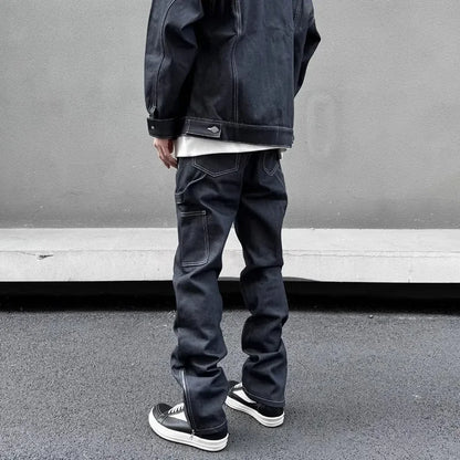 retro ankle zipper original casual logging pants mens straight streetwear baggy loose jeans cargos oversized denim trousers utility cargo pants