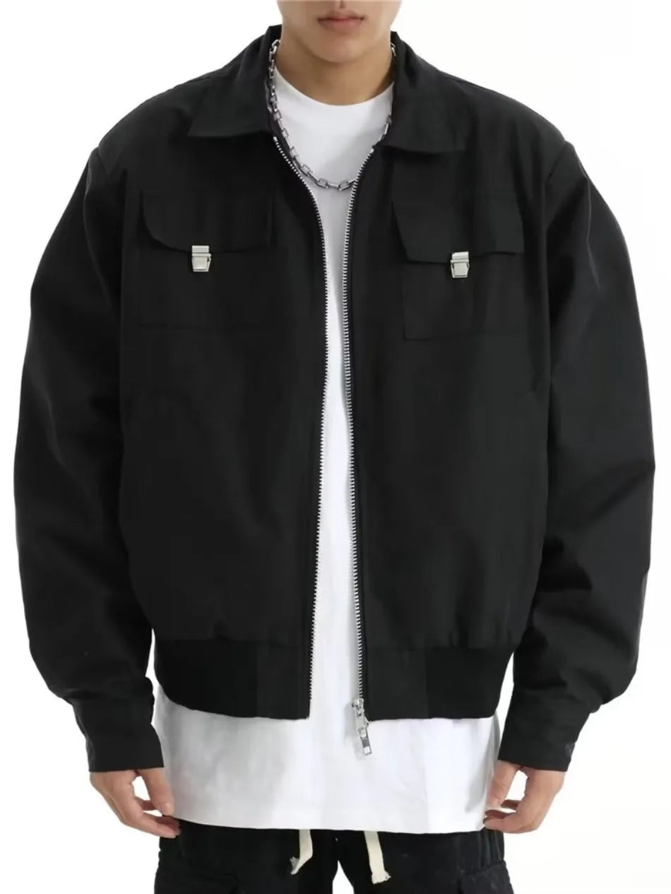 high street tooling bomber jacket mens spring retro double pocket loose short pilot coats lapel zipper khaki baseball jersey unique shorts style 3204