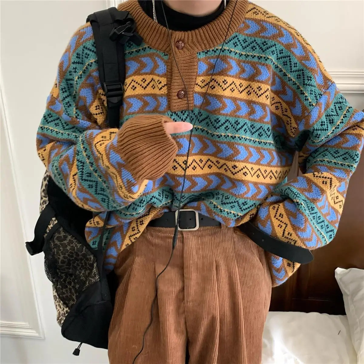 American autumn and winter men and women trendy personality lazy sweater couple loose retro casual round neck Harajuku knitted Street King Limited