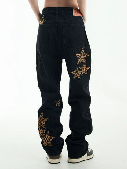 black baggy jeans men star patchwork straight denim pants fashion jeans male streetwear hip hop y2k loose trousers unique jeans style 4888