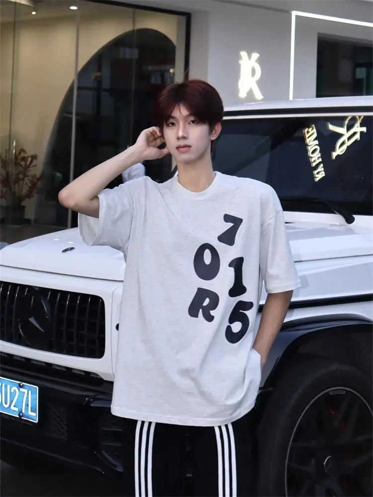 Korean street personalized printed graphic T-shirt summer men new y2k trendy loose sports half sleeved bottoming shirt top Street King Limited