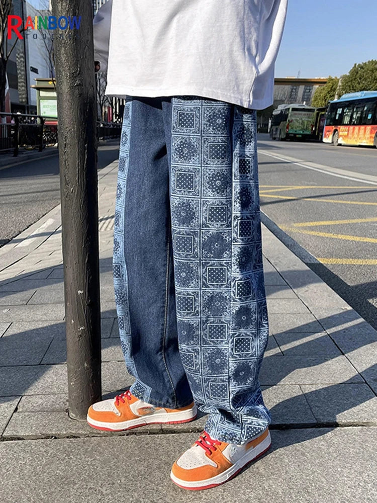 rainbowtouches bandana paisley pants mens high street color matching full print straight hip hop retro legged casual pant unisex unique default style 674