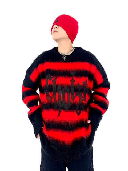Hip Hop Striped Oversized Sweater Mens Autumn Winter Punk O-neck Long Sleeve Pullover Streetwear Casual Loose Sweaters Clothing Street King Limited
