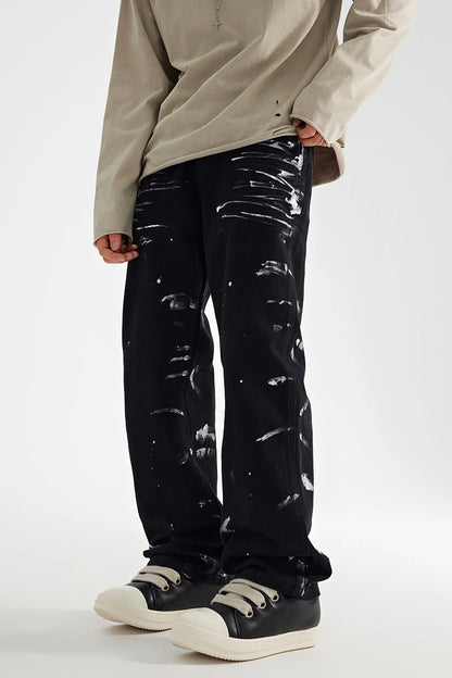 fashion graffiti printed denim jeans mens unisex casual zipper straight jeans streetwear hip hop loose black jean pants joggers relaxed fit joggers