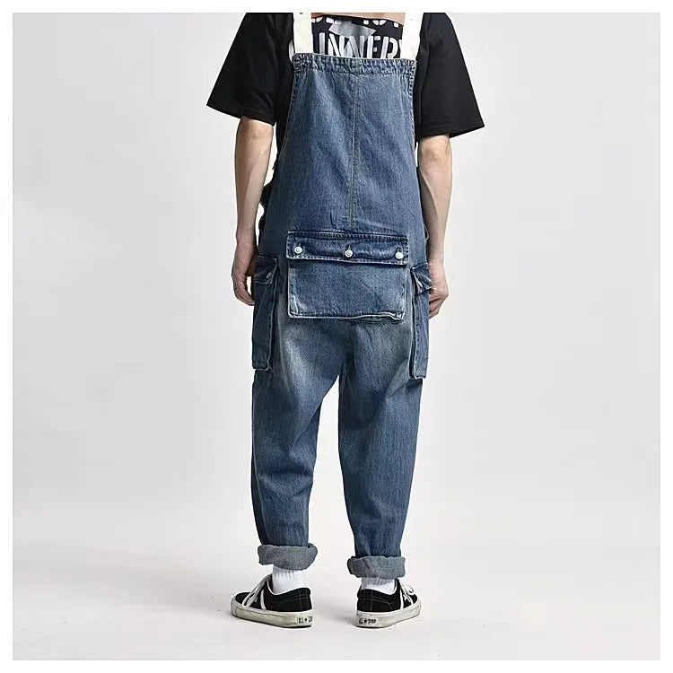 2023 men clothing chic denim overalls mens work cargo pants old school easy worker multi pocket bib jumpsuit denim pants baggy cargo bottoms