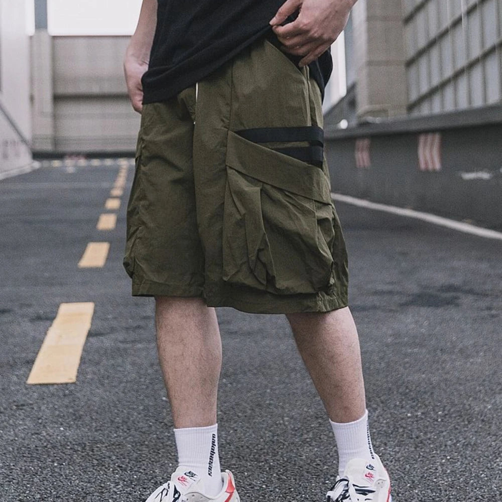Korean trendy brand personality printed short sleeved T shirt Fashion street Y2K men and women straight functional work shorts Street King Limited
