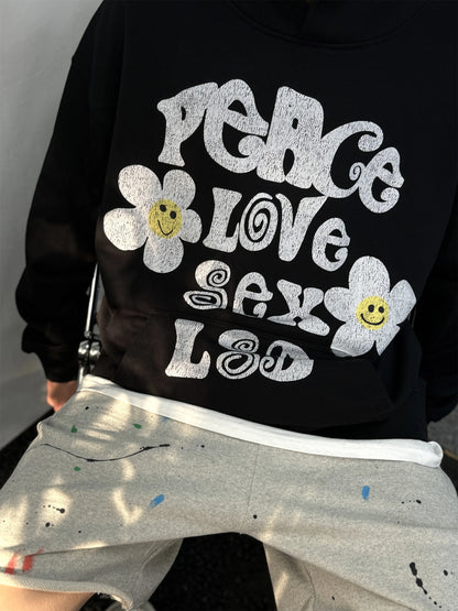 2024 Vintage readymade Style Letter Flower Print Quality Loose Oversized High-Street Cotton Hoodies Sweater Pullover Street King Limited