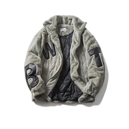 Street Lamb Wool Jacket Mens 2024 Winter Stand Collar Letter Patchwork College Parkas Fleece Warm New Thickening Couple Coats Street King Limited