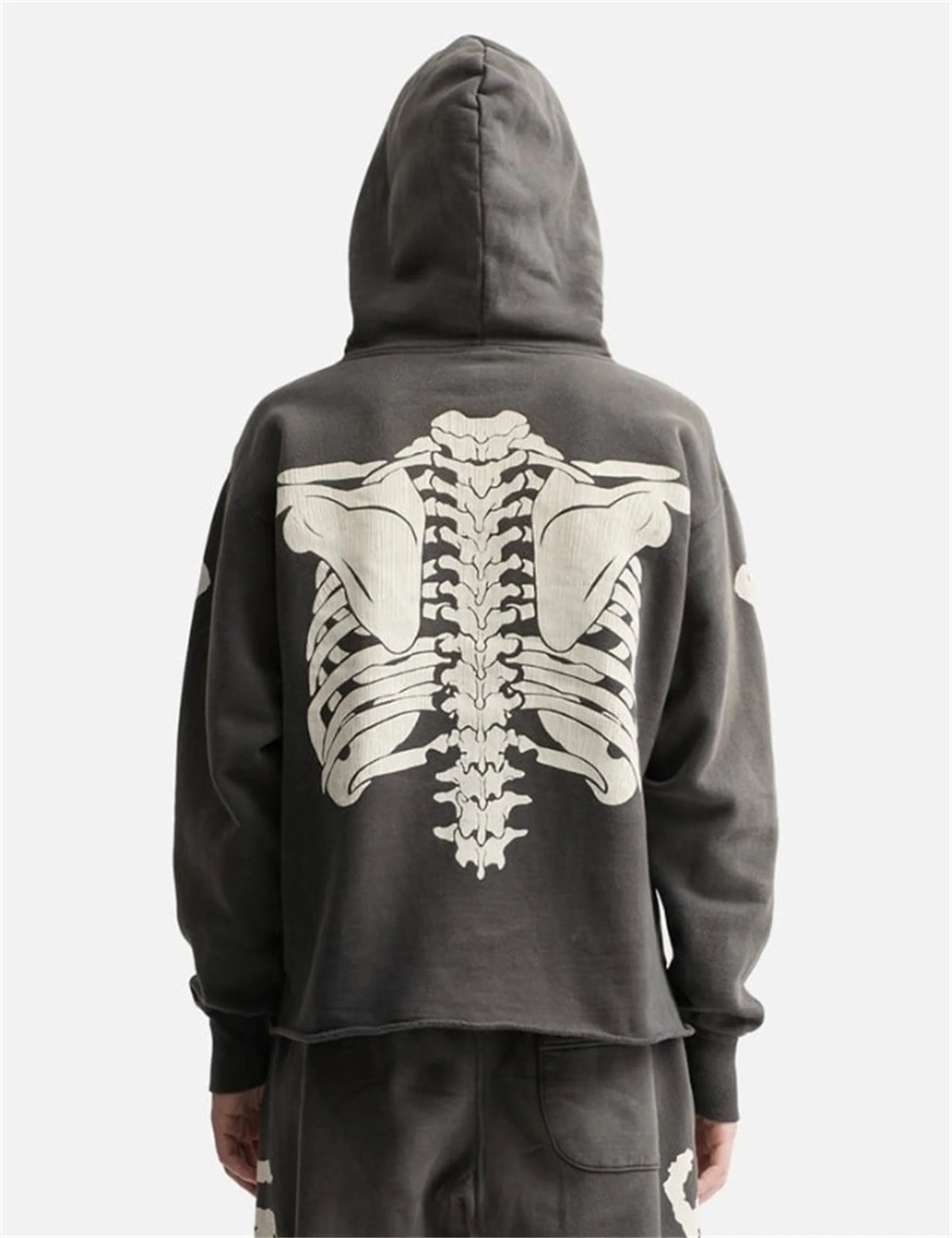 2024 SM Skeleton Rib Cracked Printed Hoodie High Street Washed Outdated Couple Loose Hoodies Street King Limited