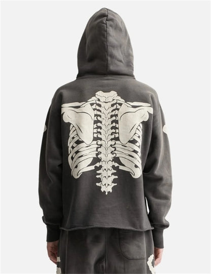 2024 SM Skeleton Rib Cracked Printed Hoodie High Street Washed Outdated Couple Loose Hoodies Street King Limited