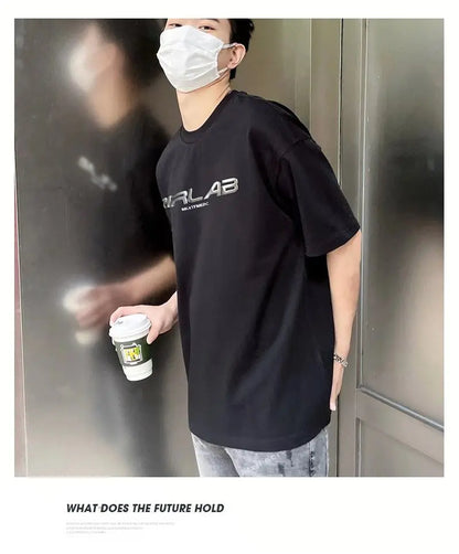 Summer men's design letter fashion short-sleeved loose versatile T-shirt teenagers Korean version ins half-sleeved tops trendy Street King Limited