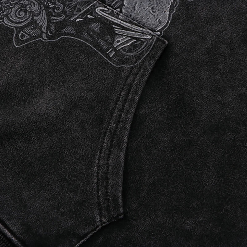 Hip Hop Streetwear Hoodie Sweatshirt Washed Vintage Devil Skull Skeleton Graphic Cotton Men Hooded Pullover Retro Punk Hoodie Street King Limited