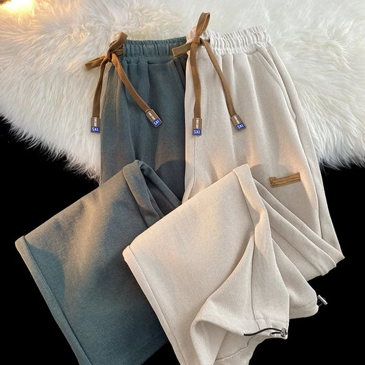 summer casual corduroy jogger sweatpants hombre drawstring sport baggy straight trousers solid color y2k streetwear pantalones casual joggers
