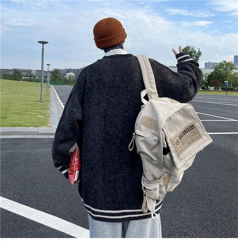2023 British Retro Cardigan Sweater New Korean Harajuku Academic Knitted Sweater Pullover Hip Hop Streetwear Loose Knitwear Tops Street King Limited