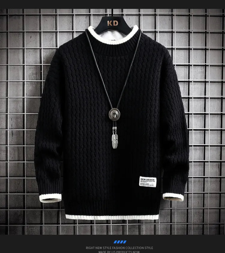 Brand Clothing Men's Loose Pullover Male Slim Fit Fashion Knitted Sweater Man  Thick Warm Pull Homme Retro Stripe Sweaters 4XL Street King Limited
