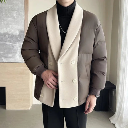 men winter woolen splice cotton padded business casual thicken warm jacket korean streetwear fashion parkas coat outerwear unique default style 1477