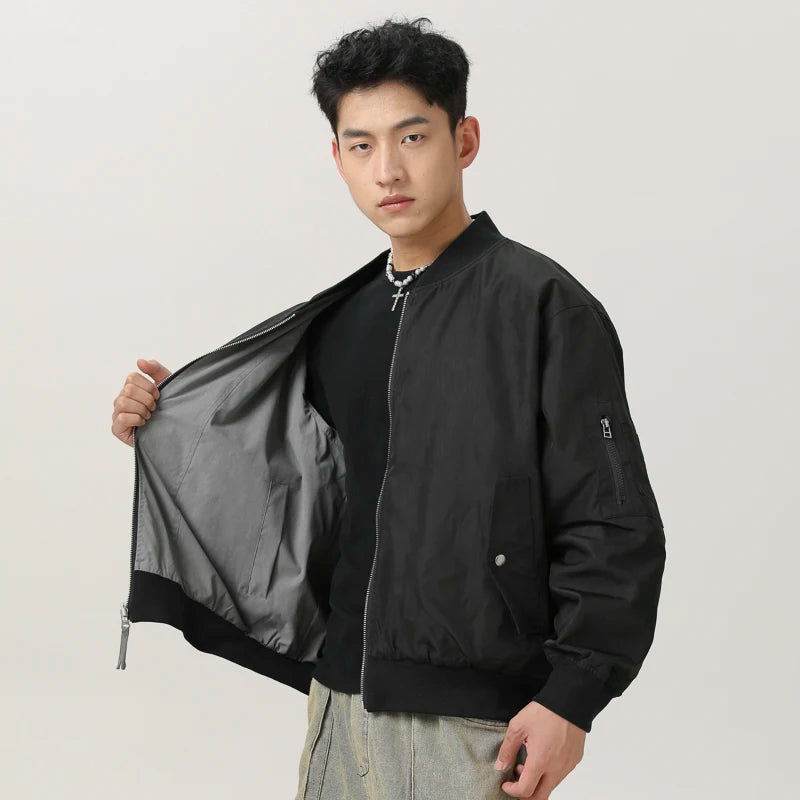 double side wearable men spring autumn streetwear fashion loose casual cargo bomber jacket boyfriend cleanfit coat outerwear combat utility trousers