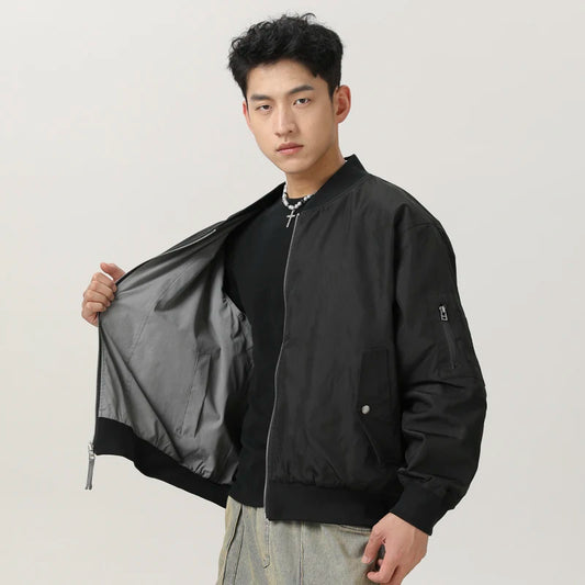 double side wearable men spring autumn streetwear fashion loose casual cargo bomber jacket boyfriend cleanfit coat outerwear combat utility trousers