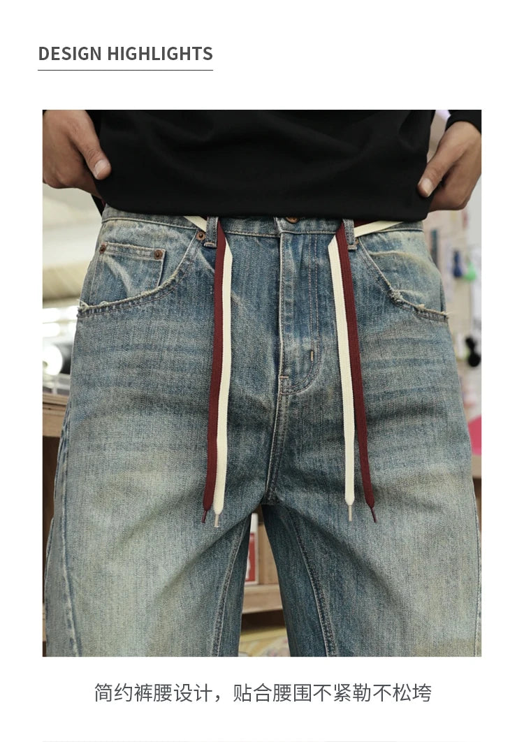 mens american streetwear fashion loose casual hip hop vintage denim baggy jeans pants man wide leg trousers y2k jeans men unique jeans style 2188