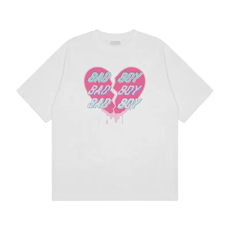 Pure cotton love printed short-sleeved T-shirt for men and women, trendy brand loose ins internet celebrity design men clothing Street King Limited