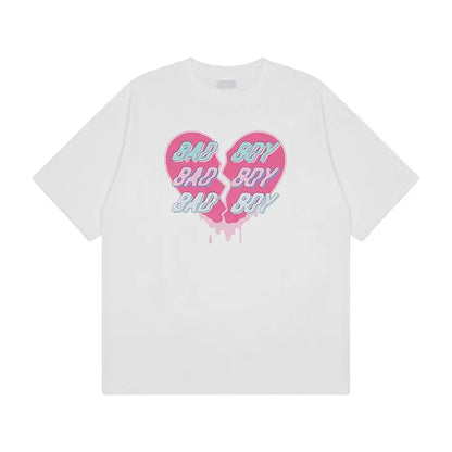 Pure cotton love printed short-sleeved T-shirt for men and women, trendy brand loose ins internet celebrity design men clothing Street King Limited