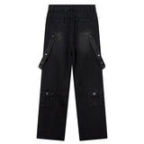 Men Jeans Black Multiple Pockets Baggy Cargo Pants American Retro Wide Leg Straight Denim Trousers Y2K Hip Hop Streetwear Unisex Street King Limited