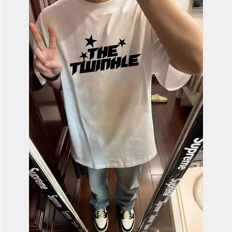 Korean Retro Letter Printed Graphic T-shirt Summer Y2K Personalized Street Hip-hop Men Women Sports Round Neck Half Sleeved Tops Street King Limited