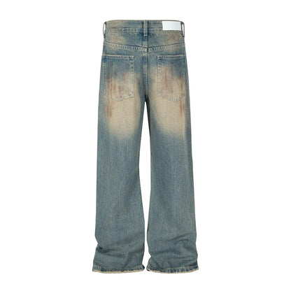 handmade distressed mud dyed dirty baggy blue jeans for men straight baggy casual overalls harajuku loose denim trousers denim street jeans