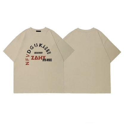 Trendy Korean Style Personalized Ins Creative Letter Printed T-shirt Summer Men's Y2K Street Casual Half-sleeved Round Neck Top Street King Limited