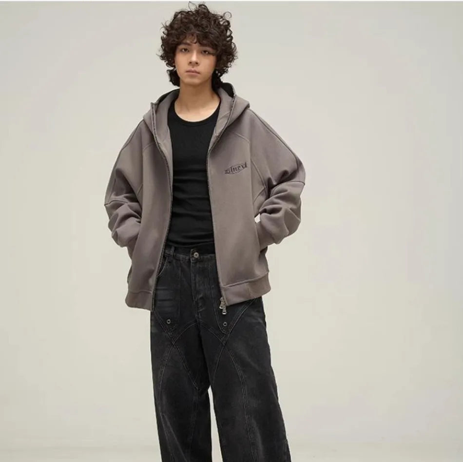 street letter embroidered jacket mens punk harajuku stand collar hooded sweatshirt zipper simplicity casual coats oversized unique default style 3899
