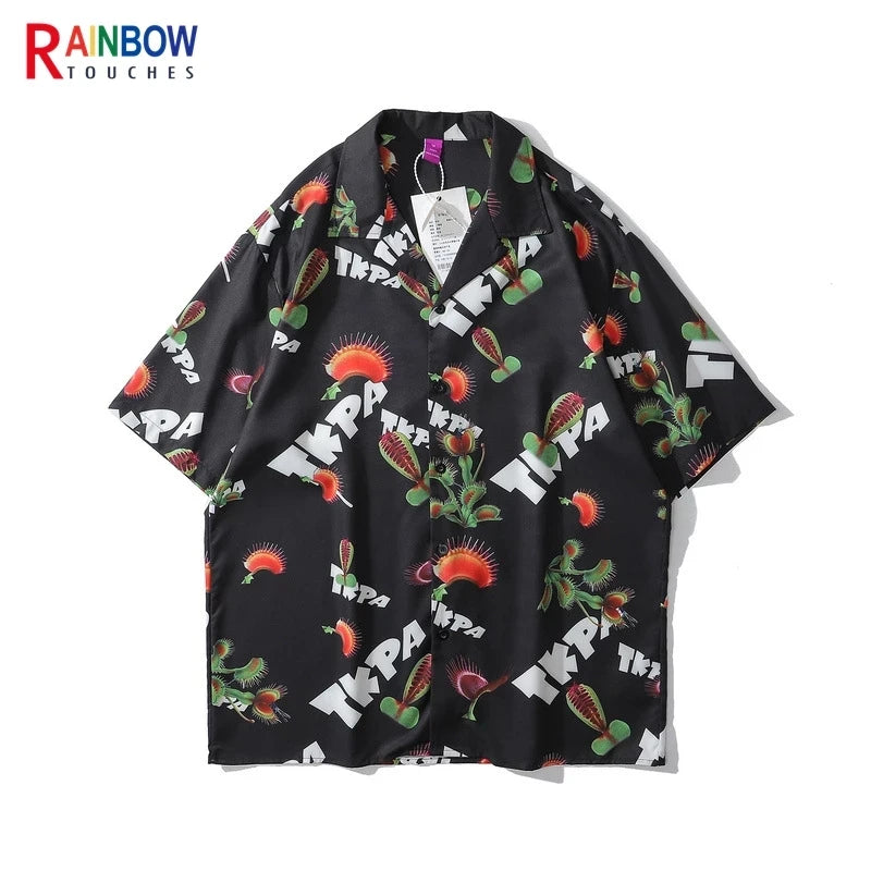 Rainbowtouches Men Shirt Summer Hip Hop Butterfly Pattern Tops Loose Popular Comfortable Cyber CelebrityFancy Good Short Couples Street King Limited