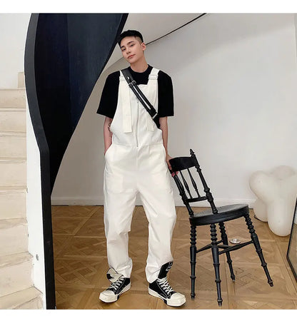 Trendy Men's Shoulder Strap Jumpsuit Pants Washed Loose Fitting Workwear Pants Multi Pocket Streetwear Cargo Suspenders Pants Street King Limited